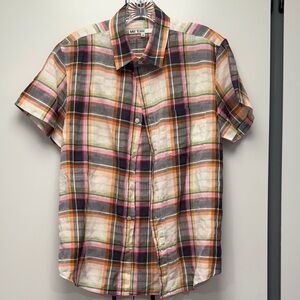Mr Turk Men's Plaid Linen Button-Down Shirt. Size M